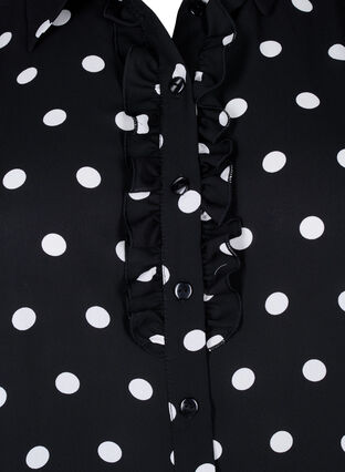 ZizziGestippeld shirt met ruches, Black W. White Dot, Packshot image number 2