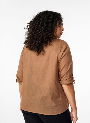 ZizziKatoenen overhemdblouse met V-hals, Coca Mocha, Model image number 1