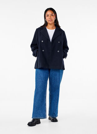 Zizzi Manteau court en laine et avec poches, Dark Navy, Model image number 3