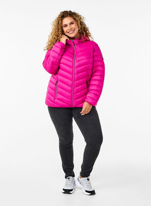 Zizzi Veste légère à capuche, Fuchsia Red, Model image number 2