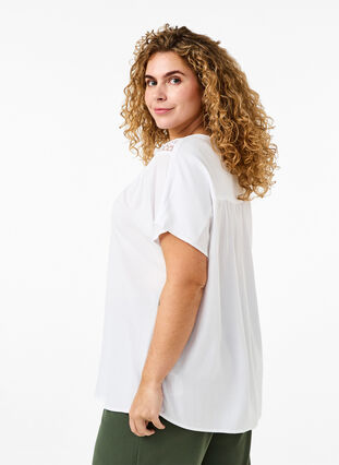 ZizziViscose blouse met kanten afwerking, Bright White, Model image number 1