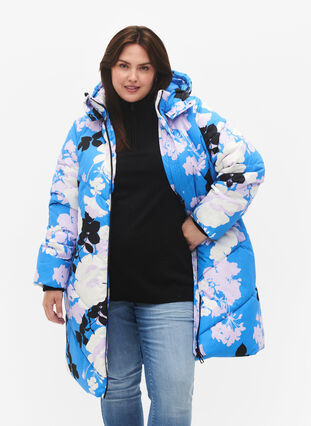 Manteau d'hiver long avec un imprimé floral, French Blue Comb, Model image number 0