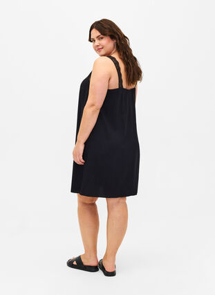 ZizziSpaghetti-jurk van viscose met kant, Black, Model image number 1