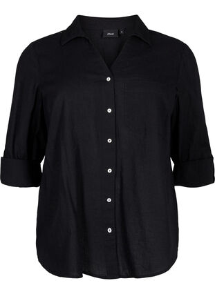 ZizziShirt blouse met knoopsluiting van katoen-linnenmix, Black, Packshot image number 0