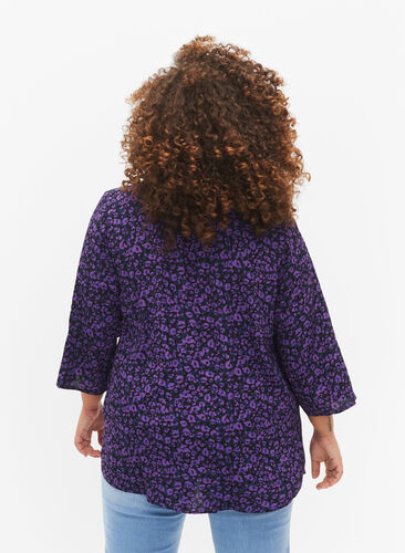 ZizziBlouse van Viscose met 3/4 mouw, Purple Leo AOP, Model image number 1