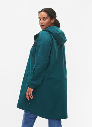 Zizzi Veste de pluie avec poches et capuche, Deep Teal, Model image number 1