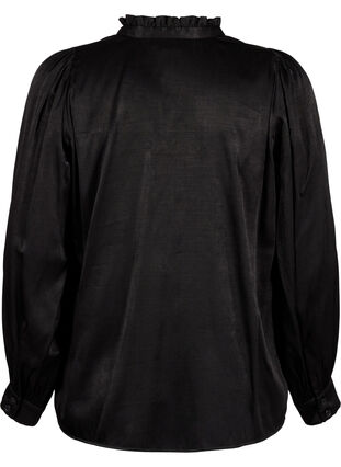 ZizziBlouse met lange mouwen, ruches en V-hals, Black, Packshot image number 1