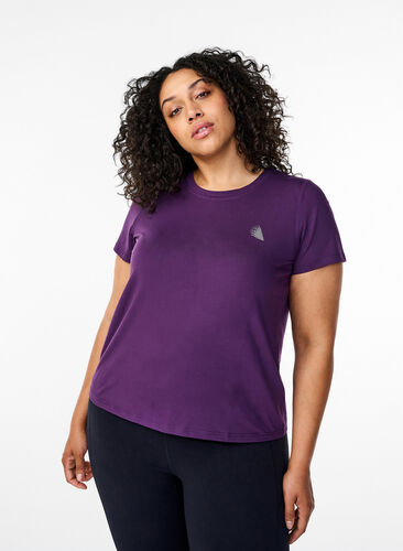 ZizziSlim fit sport T-shirt met ronde hals, Purple Pennant, Model image number 0