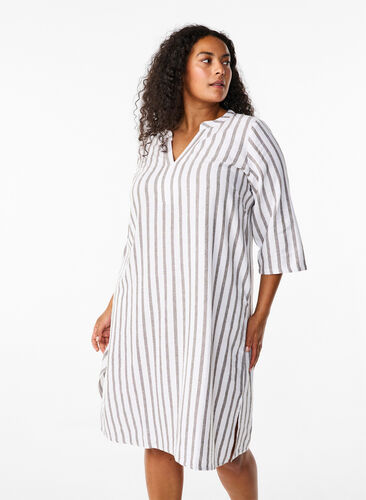 ZizziGestreepte tuniek van linnen-viscose mix, White Stripe, Model image number 0