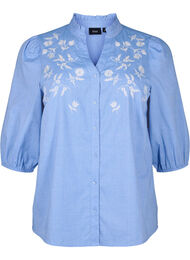 Katoenen overhemdblouse met bloemenborduursel, Vista Bl. W. White, Packshot