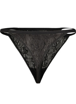 ZizziKanten G-string met elastische taille, Black, Packshot image number 1