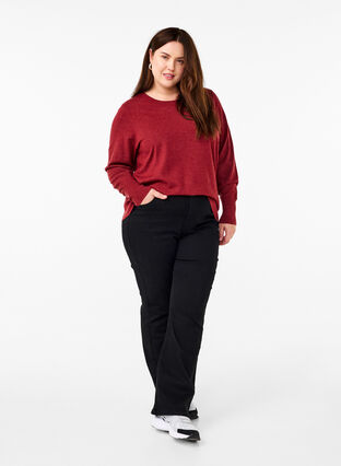 ZizziFLASH - Gebreide blouse met ronde hals, Merlot Mel., Model image number 2