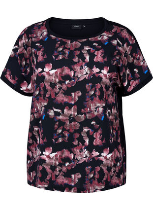 Zizzi T-shirt ample avec imprimé floral, Black Purple Fl. AOP, Packshot image number 0