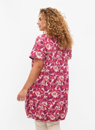 ZizziBedrukte katoenen jurk met korte mouw, Raspberry Sorbet, Model image number 1