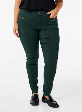 Zizzi Pantalon moulant avec détails de fermetures éclairs , Scarab, Model image number 2