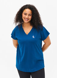 Los trainings-T-shirt met v-hals, Blue Opal, Model