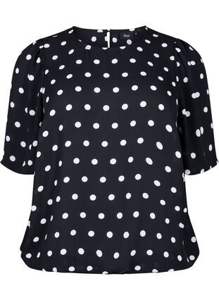 ZizziGestippelde blouse met korte mouwen, Black W. White Dot, Packshot image number 0