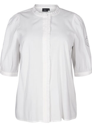 ZizziOverhemdblouse met ruches en broderie anglaise, Bright White, Packshot image number 0