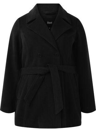 Zizzi Veste courte en laine avec ceinture, Black, Packshot image number 0