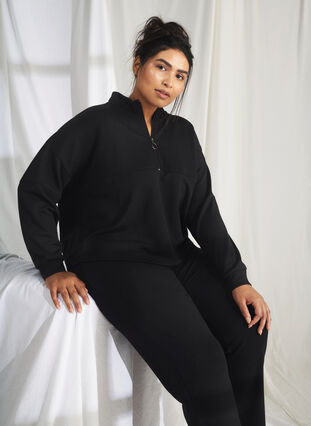 ZizziSweatshirt van modalmix met hoge hals, Black, Image image number 0