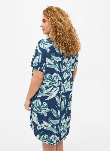 ZizziJurk met print en korte mouwen, Navy B.Big FlowerAOP, Model image number 1