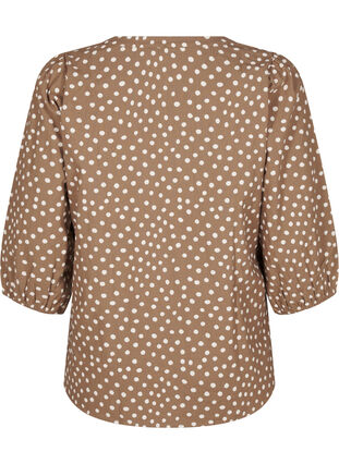 ZizziKatoenen blouse met 3/4 mouwen en stippen, Coca Mocha Dot , Packshot image number 1