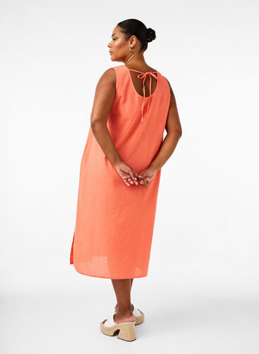 Robe sans manches en mélange de coton avec du lin, Living Coral, Model image number 1