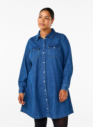 Zizzi Robe en jean avec boutons, Medium Blue Denim, Model image number 0