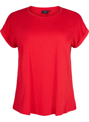 ZizziT-shirt met korte mouwen van katoenmix, Tango Red, Packshot image number 0