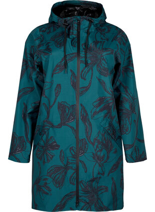 ZizziRegenjas met print, Deep Teal Black, Packshot image number 0