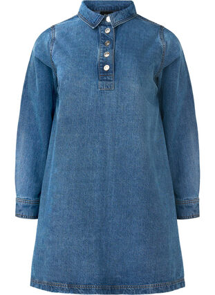 Zizzi Robe courte en denim, manches longues, forme trapèze, Blue Denim, Packshot image number 0