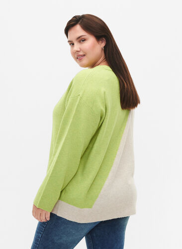 ZizziGebreide blouse met ronde hals en colorblock, Tender Shoots Comb, Model image number 1