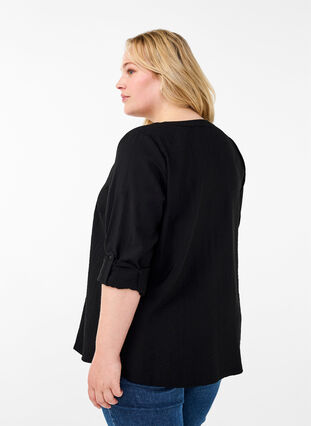 ZizziViscose overhemd blouse met driekwart mouwen, Black, Model image number 1