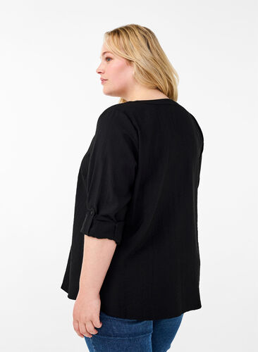 ZizziViscose overhemd blouse met driekwart mouwen., Black, Model image number 1