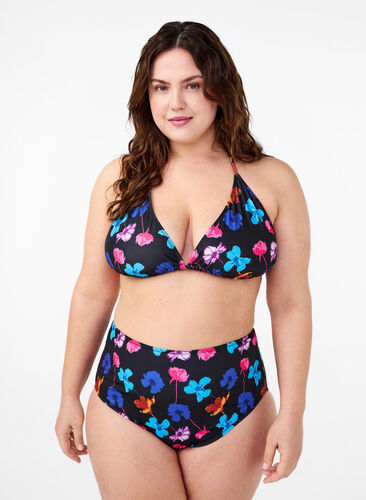 ZizziBikinibroekje met print en hoge taille, Black Flower AOP, Model image number 0