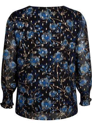 ZizziBloemenblouse met lange mouwen en v-hals, Black Blue Flower , Packshot image number 1