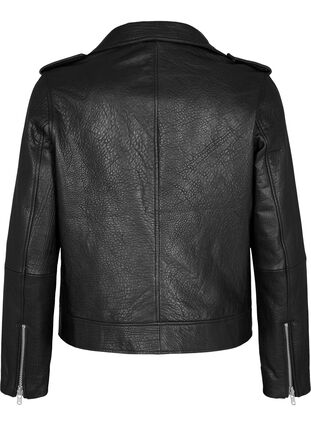 Zizzi Veste de motard en cuir avec des poches, Black, Packshot image number 1