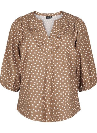 ZizziKatoenen blouse met 3/4 mouwen en stippen, Coca Mocha Dot , Packshot image number 0