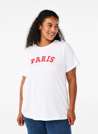 Biologisch katoenen T-shirt met print, Bright White Printet, Model