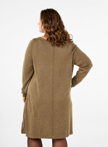 ZizziGebreide jurk in katoen-viscose blend, Dusky Green, Model image number 1