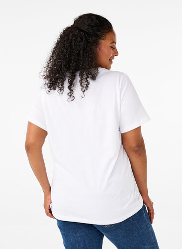 Zizzi T-shirt en coton biologique avec imprimé, Bright White Printet, Model image number 1