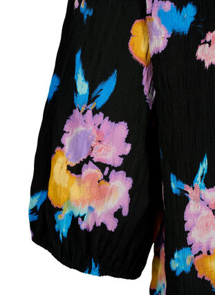 ZizziGebloemde blouse met ronde hals en ritssluiting, Black w. Flower AOP, Packshot image number 3