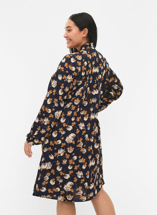 Zizzi FLASH - Robe à manches longues avec imprimé floral, Navy Brown Flower, Model image number 1
