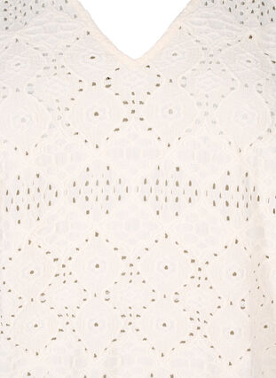 ZizziBlouse met lange mouwen, V-hals en gaatjespatroon, Antique White, Packshot image number 2