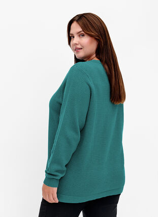 Zizzi Blouse en coton tricoté avec structure, Deep Lake, Model image number 1
