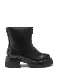 Bottes en cuir courtes et larges avec fermeture éclair, Black, Packshot