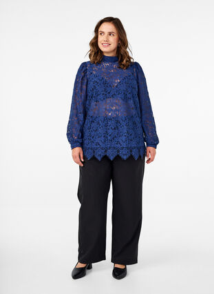 ZizziKanten blouse met strikdetail, Estate Blue, Model image number 2