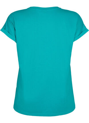 ZizziT-shirt met korte mouwen van katoenmix, Teal Blue, Packshot image number 1