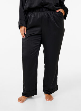 ZizziSatijnen pyjamabroek met elastische tailleband, Black, Model image number 2