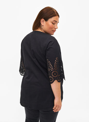 ZizziShirt blouse met broderie anglaise en 3/4-mouwen, Black, Model image number 1